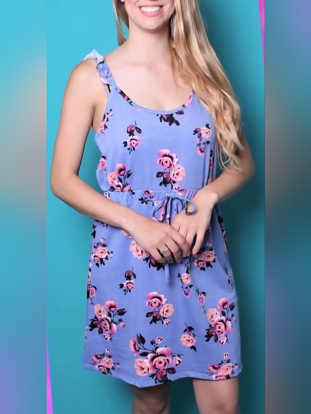 Floral Tie-Waist Mini Dress in Lavender